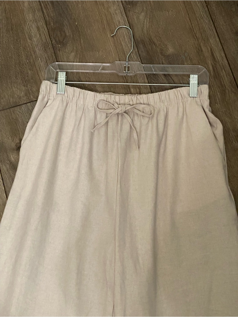 Light Beige Linen Wide Leg Pants - Picture 3 of 4